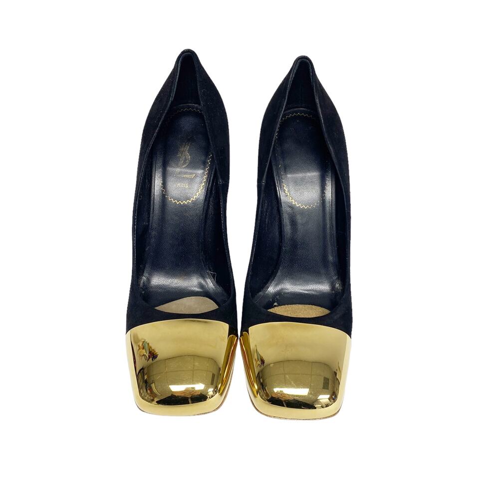 YSL Yves Saint Laurent Womens Size 8 Mae Gold Cap Square Toe Pumps - Picture 3 of 9